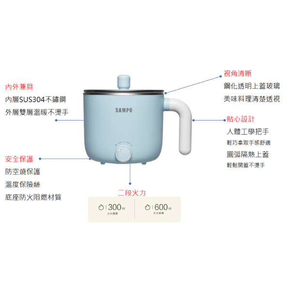 聲寶 KQ-YA10D 雙層防燙多功能快煮美食鍋1.0L
