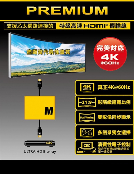 PX大通 HDMI PREMIUM特級高速  公對公 高畫質HDMI影音線