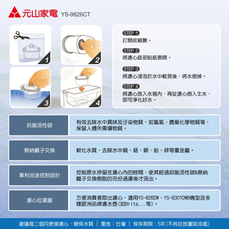 元山YS-9826CT速淨濾心/一盒兩顆裝