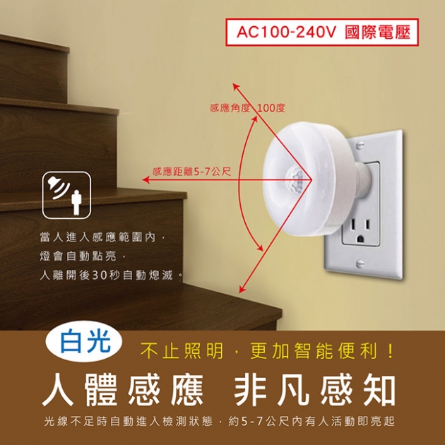 【愛迪生】插頭式國際電壓LED感應燈(EDS-G732)