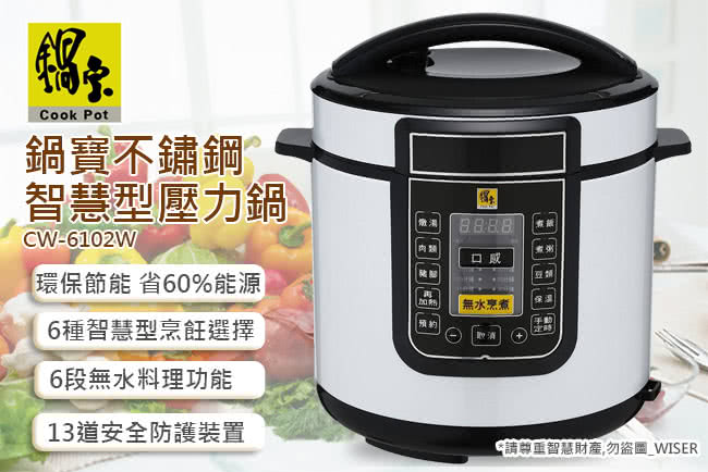 【鍋寶】CW-6102W 智慧型 6L微電腦 壓力快鍋 萬用鍋 無水料理功能
