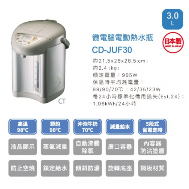 象印 CD-JUF30 / 3L三段定溫微電腦熱水瓶