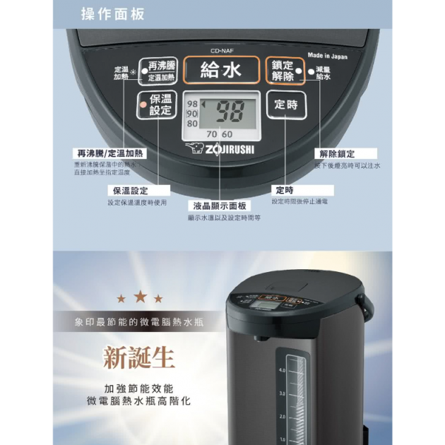 象印 (CD-NAF40 / 50)*日本製 4 / 5公升 微電腦電動熱水瓶