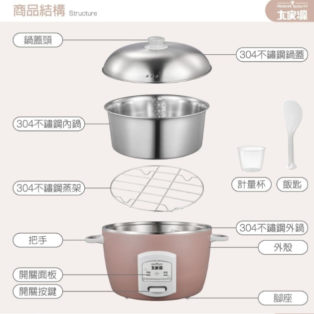 大家源 TCY-321061 玫瑰莫蘭迪 十人份不鏽鋼電鍋